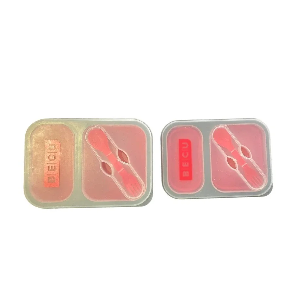 Collapsible Travel Bento Box Lunch Box Folding Portable Red set of 2